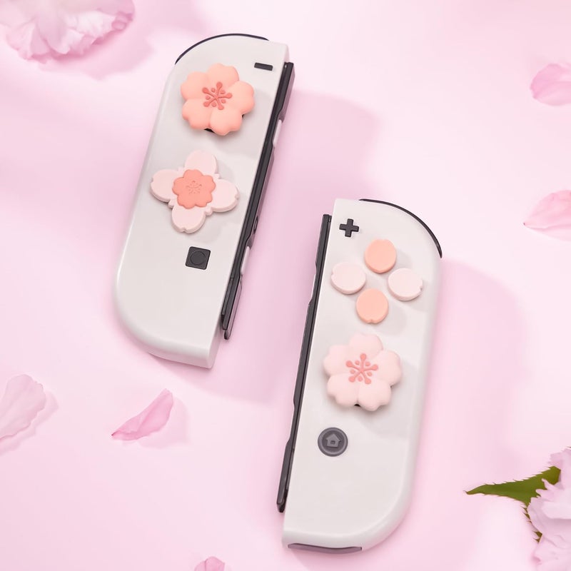 GEEKSHARE Silicone Cross D-Pad Button Caps Set Cute Joystick Cover - ABXY Key Buttons Sticker Compatible with Switch/OLED Joy Con - Sakura - Image 5